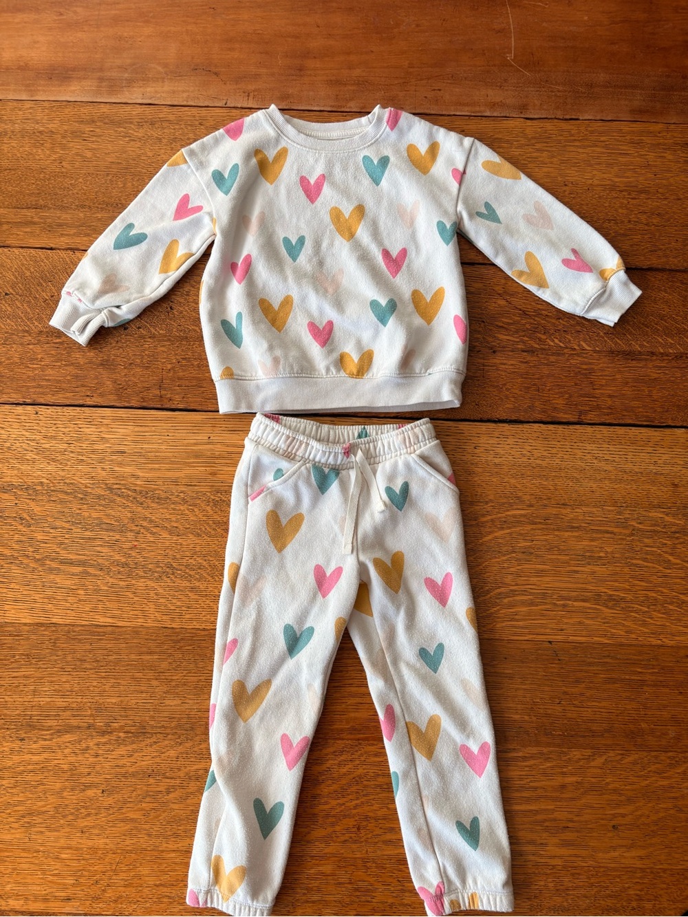Cat & Jack Cream Heart Sweatshirt and Joggers - Pink, Yellow & Teal